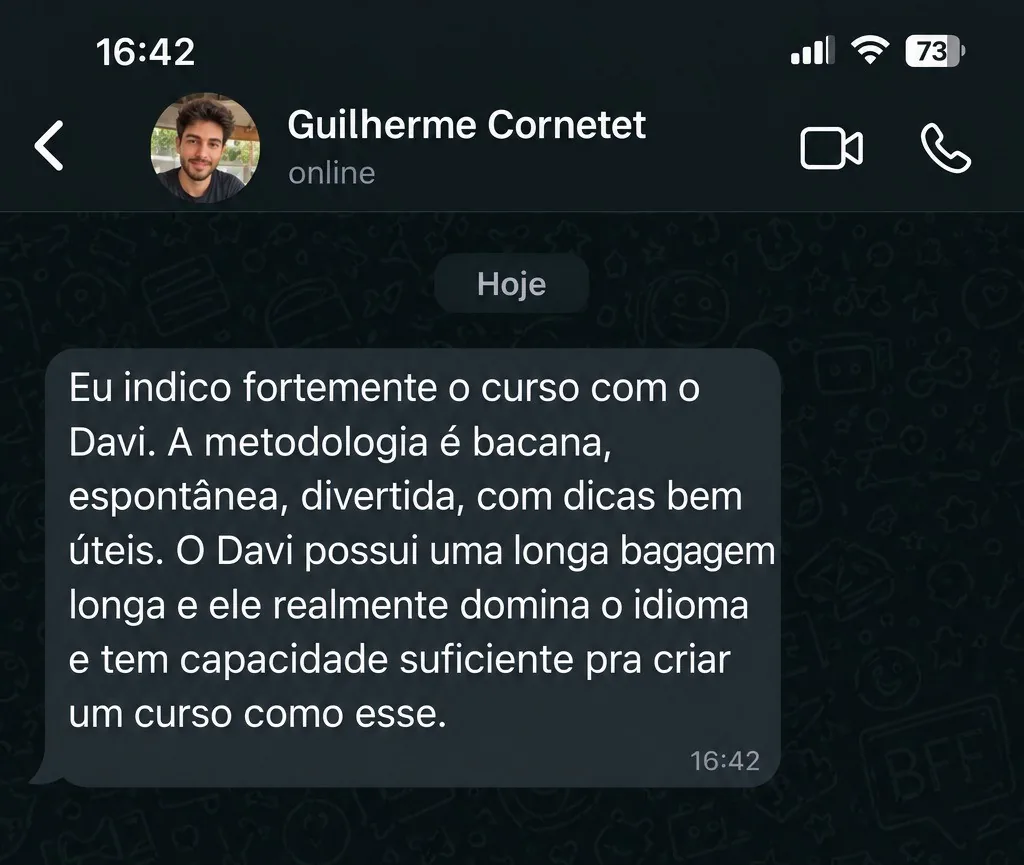 Depoimento de aluno enviado por mensagem